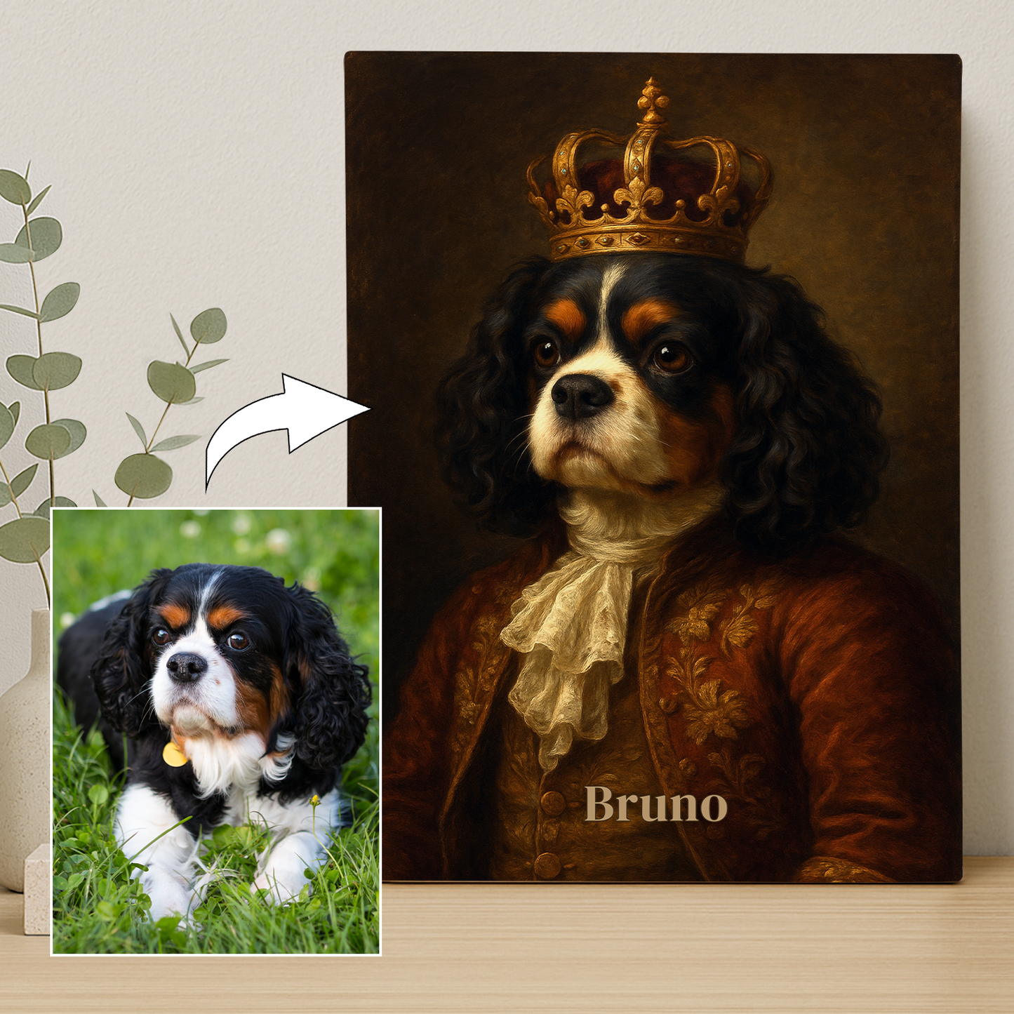 Hund im königlichen Stil – personalisiertes Leinwandbild für Hundeliebhaber
