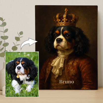 Hund im königlichen Stil – personalisiertes Leinwandbild für Hundeliebhaber