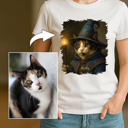Zaubererkatze - Damen T-Shirt mit Druck für Katzenliebhaberinnen