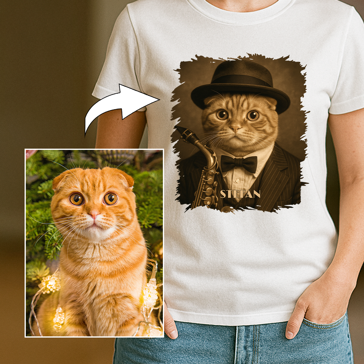 Musikerkatze – Damen-T-Shirt mit Aufdruck für Katzenliebhaber