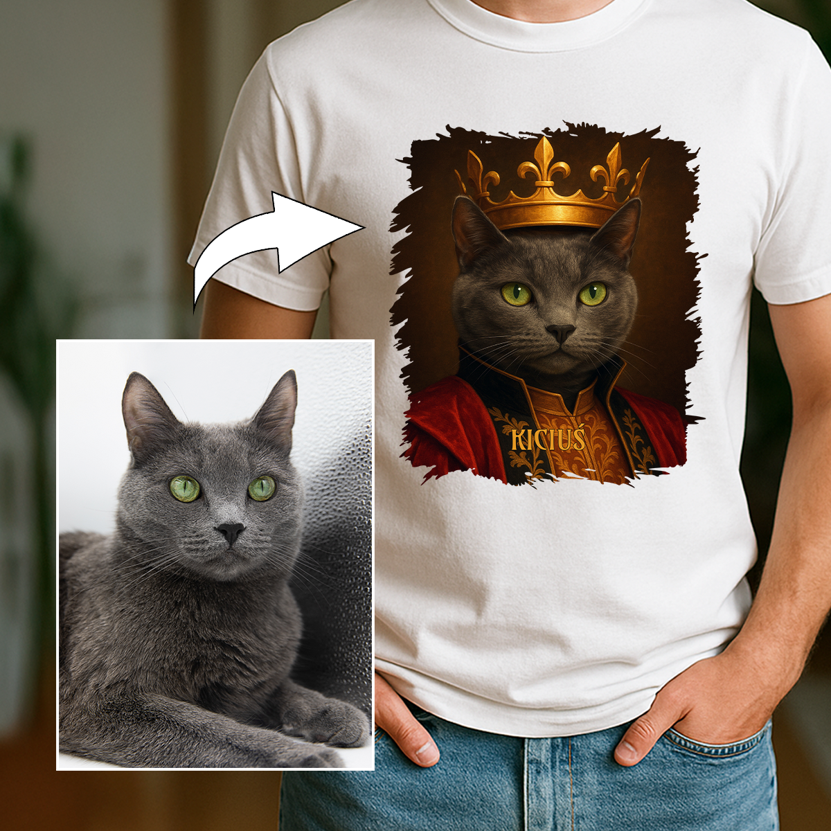 Königliche Katze – Herren-T-Shirt mit Aufdruck für Katzenliebhaber