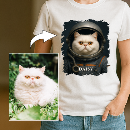 Katze als Astronaut – Damen-T-Shirt mit Aufdruck für Katzenliebhaber