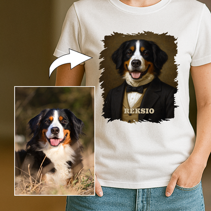 Hund im Anzug – personalisiertes Damen-T-Shirt für Hundeliebhaberinnen