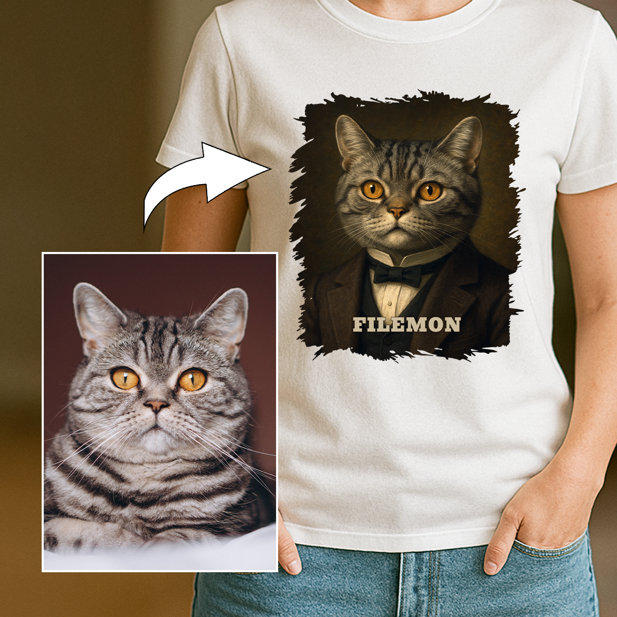 Elegante Katze – personalisiertes Damen-T-Shirt für Katzenliebhaberinnen