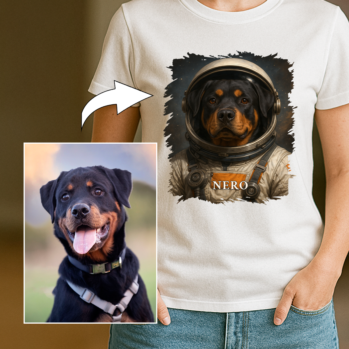 Astronautenhund – Damen-T-Shirt mit Aufdruck für Hundefans