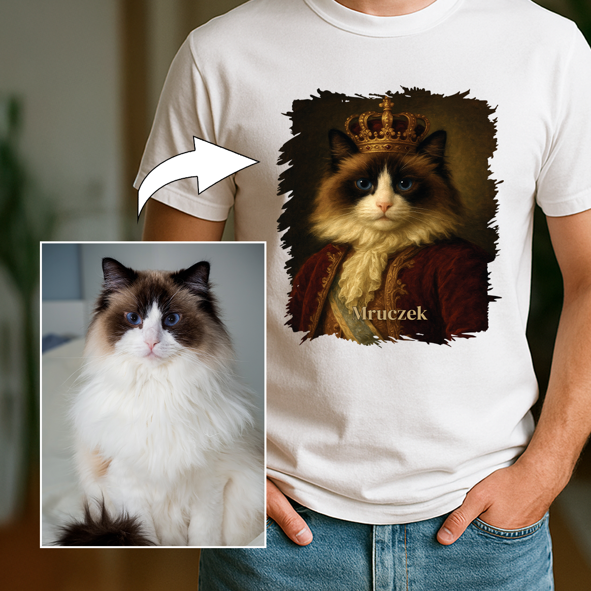Katze als Herrscher – personalisiertes Herren-T-Shirt für Katzenliebhaber
