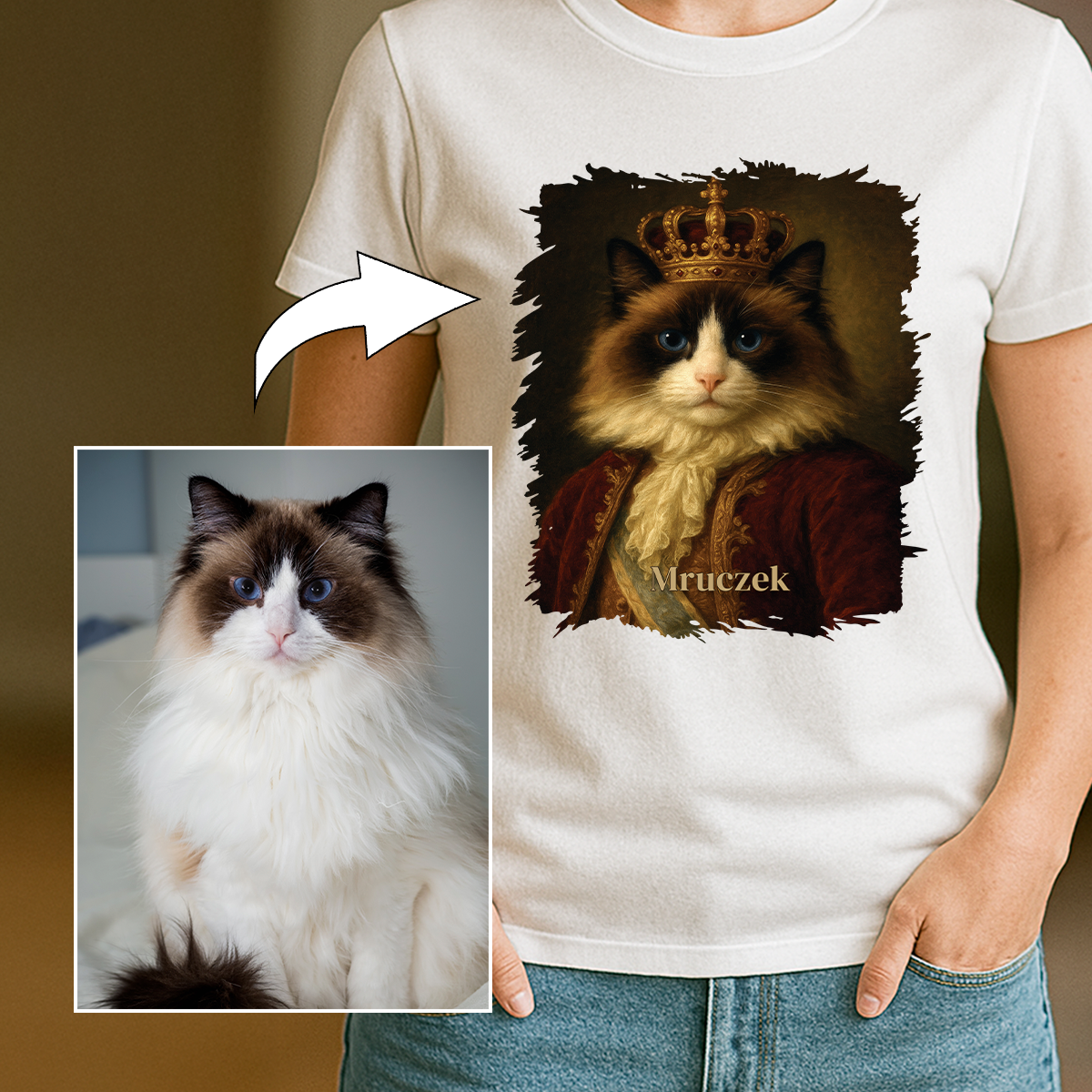 Königliche Katze – personalisiertes Damen-T-Shirt für Katzenliebhaberinnen