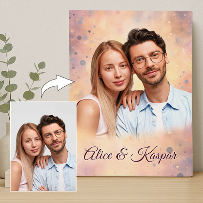 Realistisches Paarporträt + Namen - personalisiertes Leinwandbild für Paar