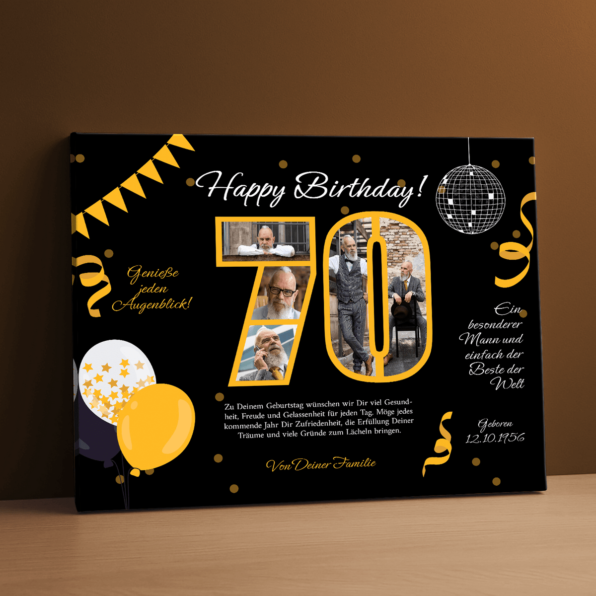 Edles Geschenk zum 70. Geburtstag – Leinwand-Collage - Emmygift.de