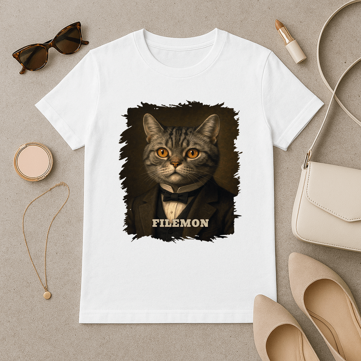 Elegante Katze – personalisiertes Damen-T-Shirt für Katzenliebhaberinnen - Emmygift.de