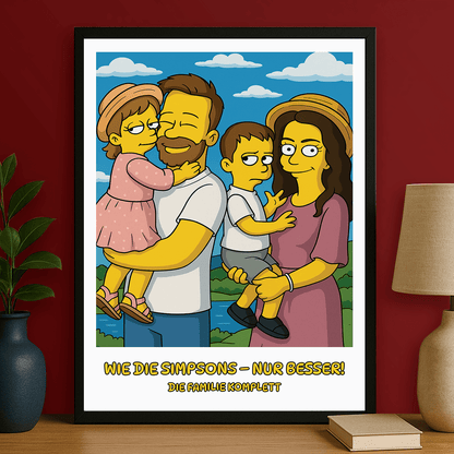 Familie im Stil einer beliebten Cartoonserie – Porträtposter für Eltern - Emmygift.de