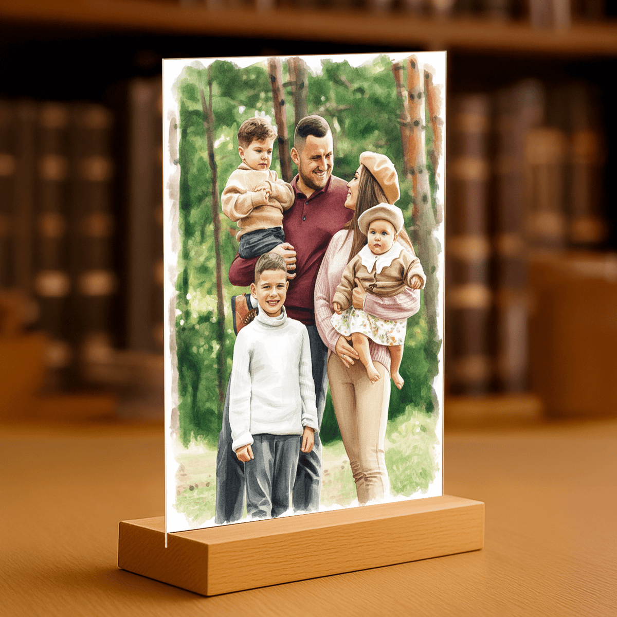Familienerinnerungen im Aquarellstil - Acrylglas-Porträt für Eltern - Emmygift.de