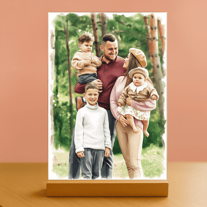 Familienerinnerungen im Aquarellstil - Acrylglas-Porträt für Eltern - Emmygift.de
