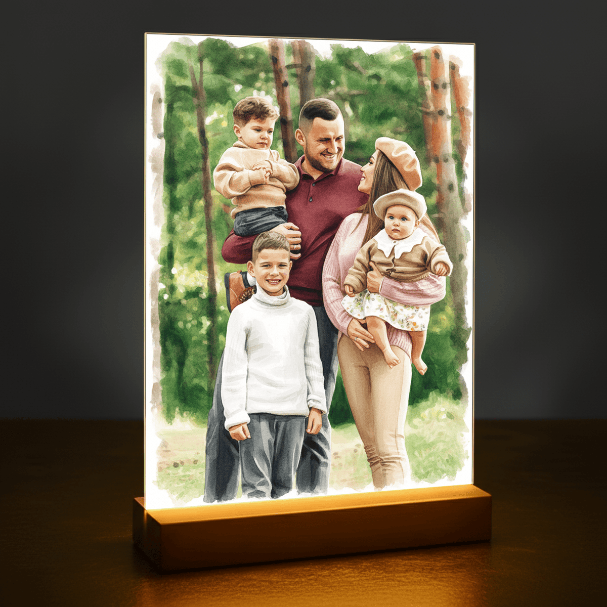 Familienerinnerungen im Aquarellstil - Acrylglas-Porträt für Eltern - Emmygift.de