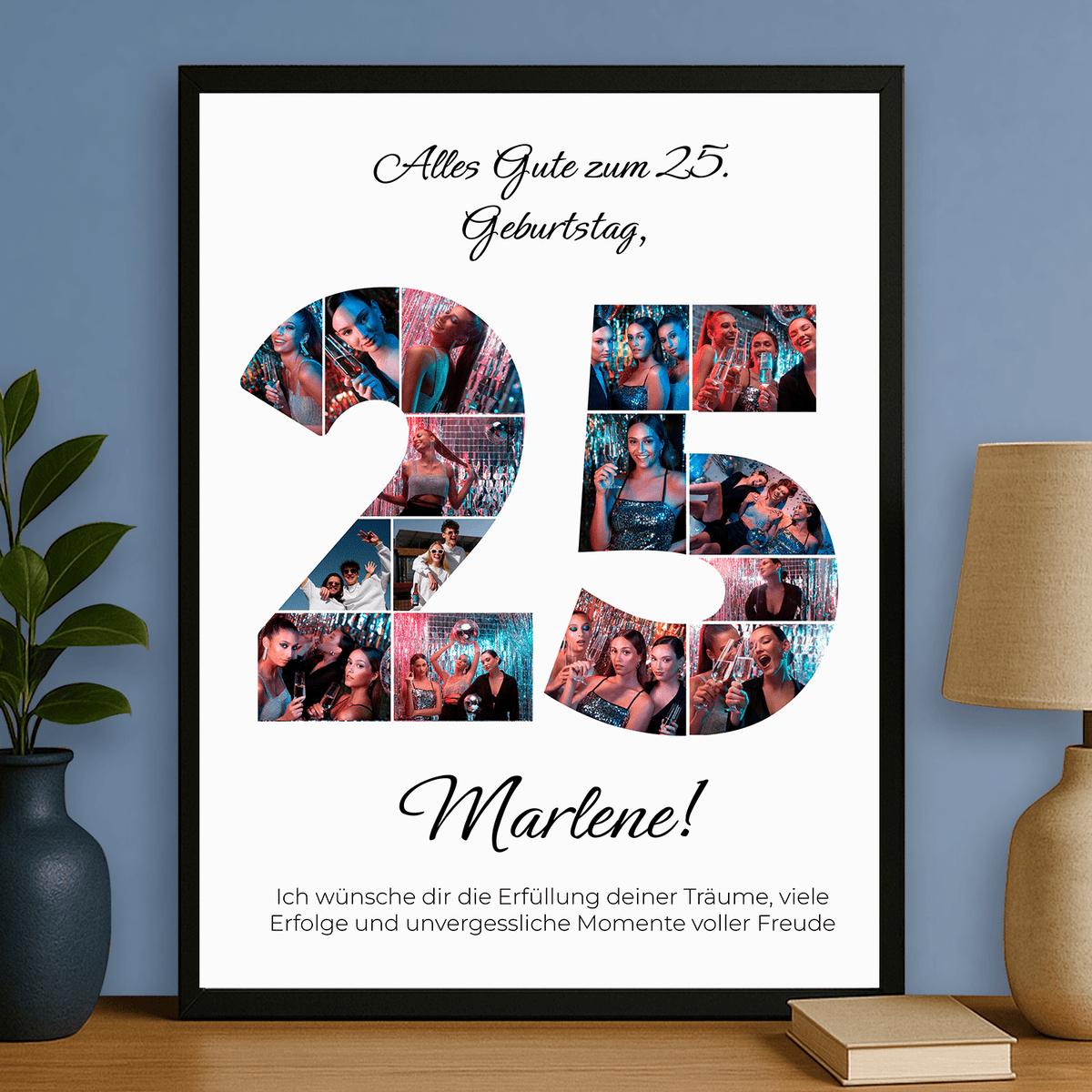 Fotocollage + beste Wünsche zum 25. Geburtstag – personalisiertes Poster für sie - Emmygift.de