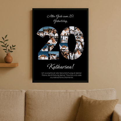 Fotocollage mit Glückwünschen zum 20. – personalisiertes Poster für sie - Emmygift.de