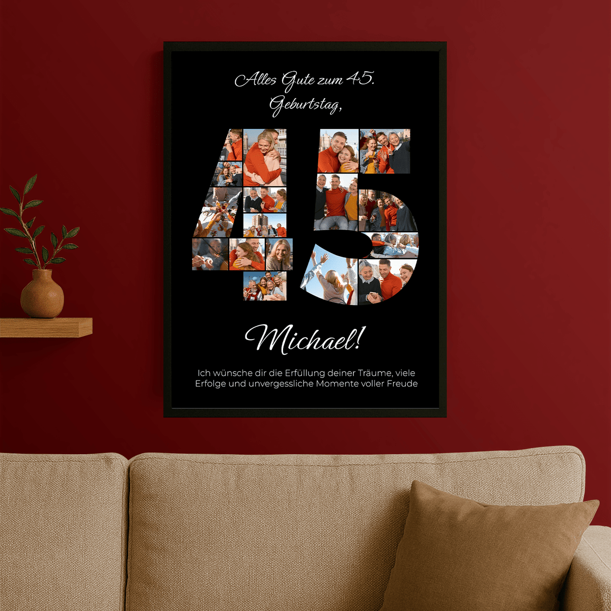 Fotocollage mit Glückwünschen zum 45. Geburtstag - personalisiertes Poster für Mann - Emmygift.de