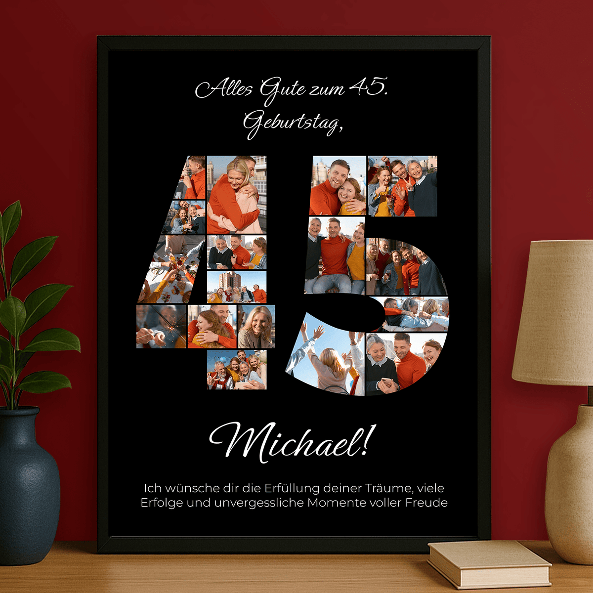 Fotocollage mit Glückwünschen zum 45. Geburtstag - personalisiertes Poster für Mann - Emmygift.de