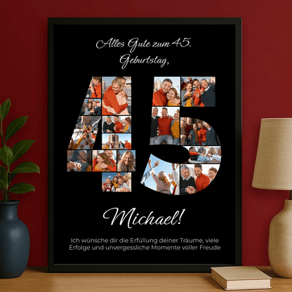 Fotocollage mit Glückwünschen zum 45. Geburtstag - personalisiertes Poster für Mann - Emmygift.de
