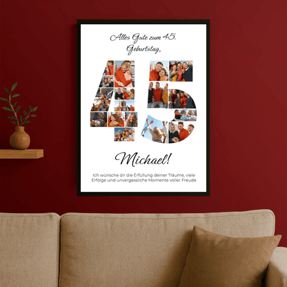 Fotocollage mit Glückwünschen zum 45.- personalisiertes Poster für Mann - Emmygift.de