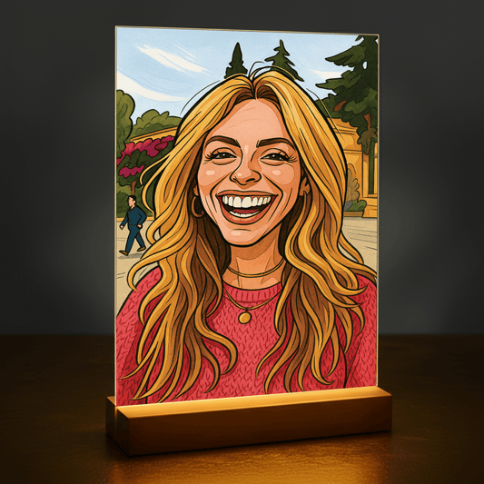 Frau im originellen Karikaturstil - Acrylglas-Porträt für sie - Emmygift.de