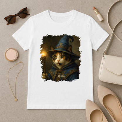 Zaubererkatze - Damen T-Shirt mit Druck für Katzenliebhaberinnen