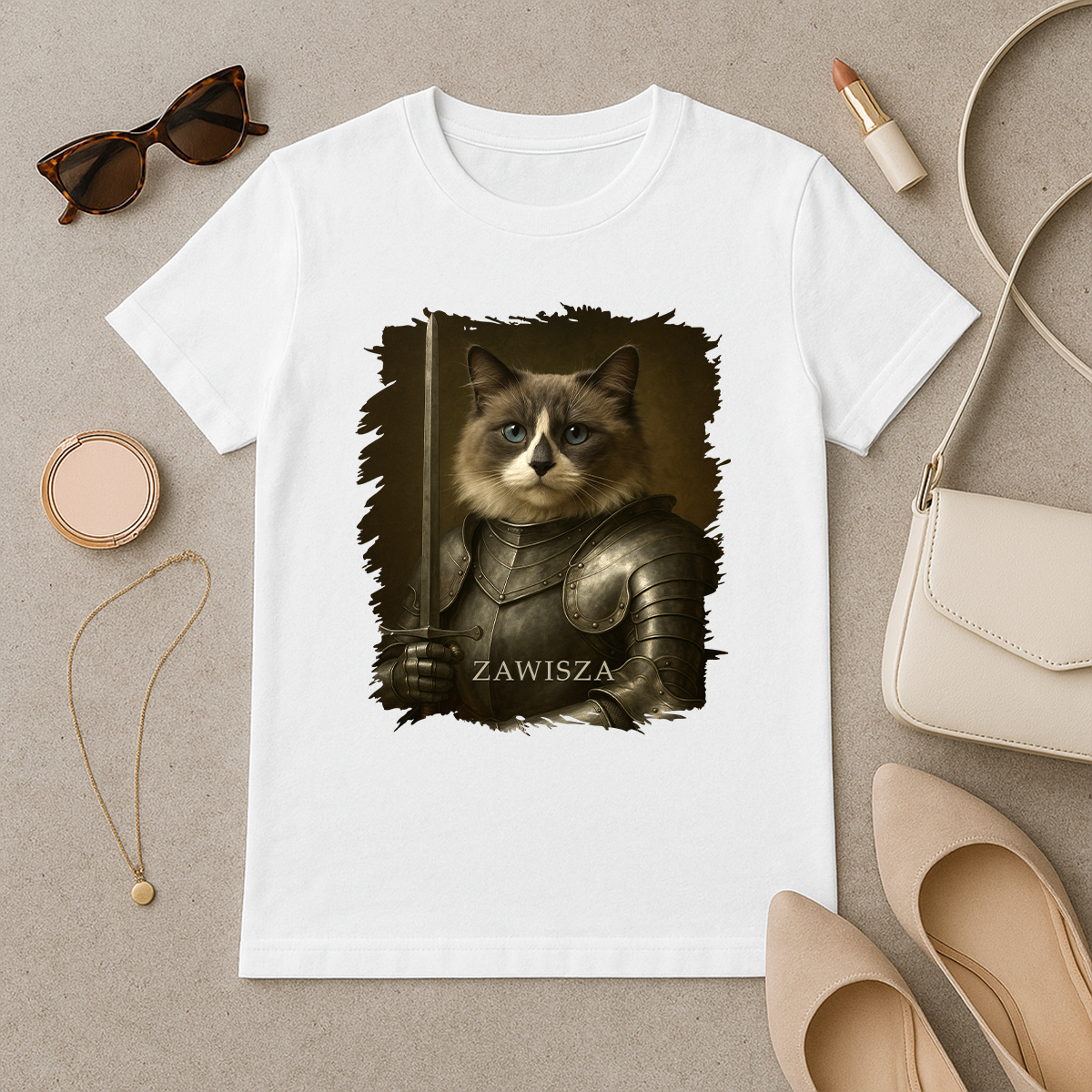 Ritterkatze – Damen-T-Shirt mit Aufdruck für Katzenliebhaber
