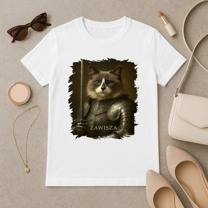 Ritterkatze – Damen-T-Shirt mit Aufdruck für Katzenliebhaber