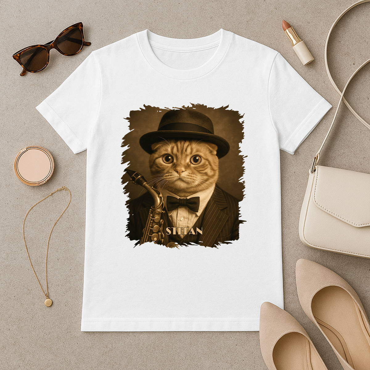 Musikerkatze – Damen-T-Shirt mit Aufdruck für Katzenliebhaber