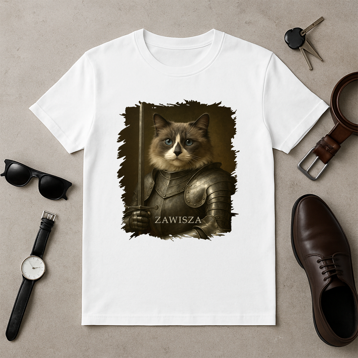 Tapferer Ritterkater – Herren-T-Shirt mit Aufdruck für Katzenliebhaber
