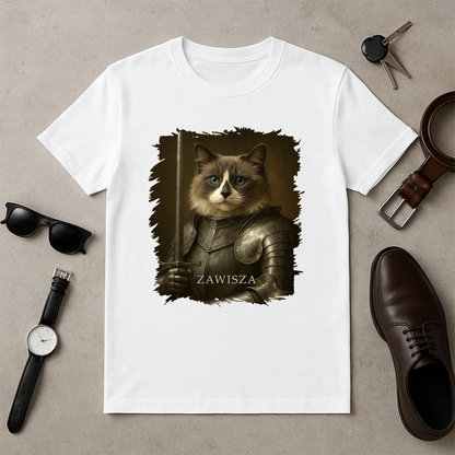 Tapferer Ritterkater – Herren-T-Shirt mit Aufdruck für Katzenliebhaber