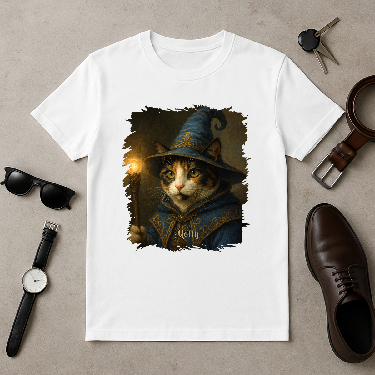 Magische Katze - Herren T-Shirt mit Druck für Katzenliebhaber