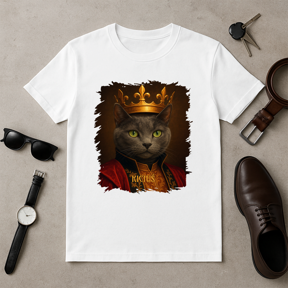 Königliche Katze – Herren-T-Shirt mit Aufdruck für Katzenliebhaber
