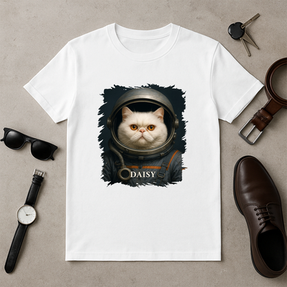 Katze im Weltall – Herren-T-Shirt mit Aufdruck für Katzenliebhaber