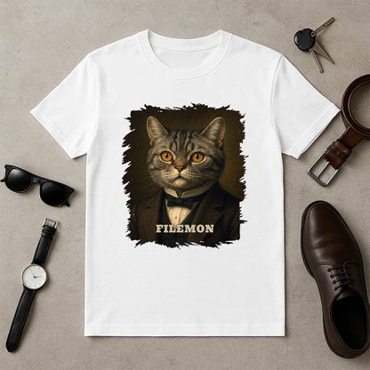 Katze im Anzug – personalisiertes Herren-T-Shirt für Katzenliebhaber