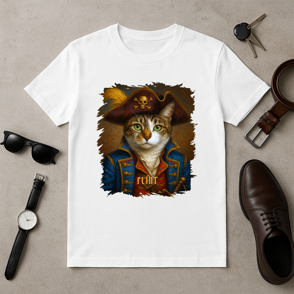 Katze als Pirat – Herren T-Shirt mit Aufdruck für Katzenfans