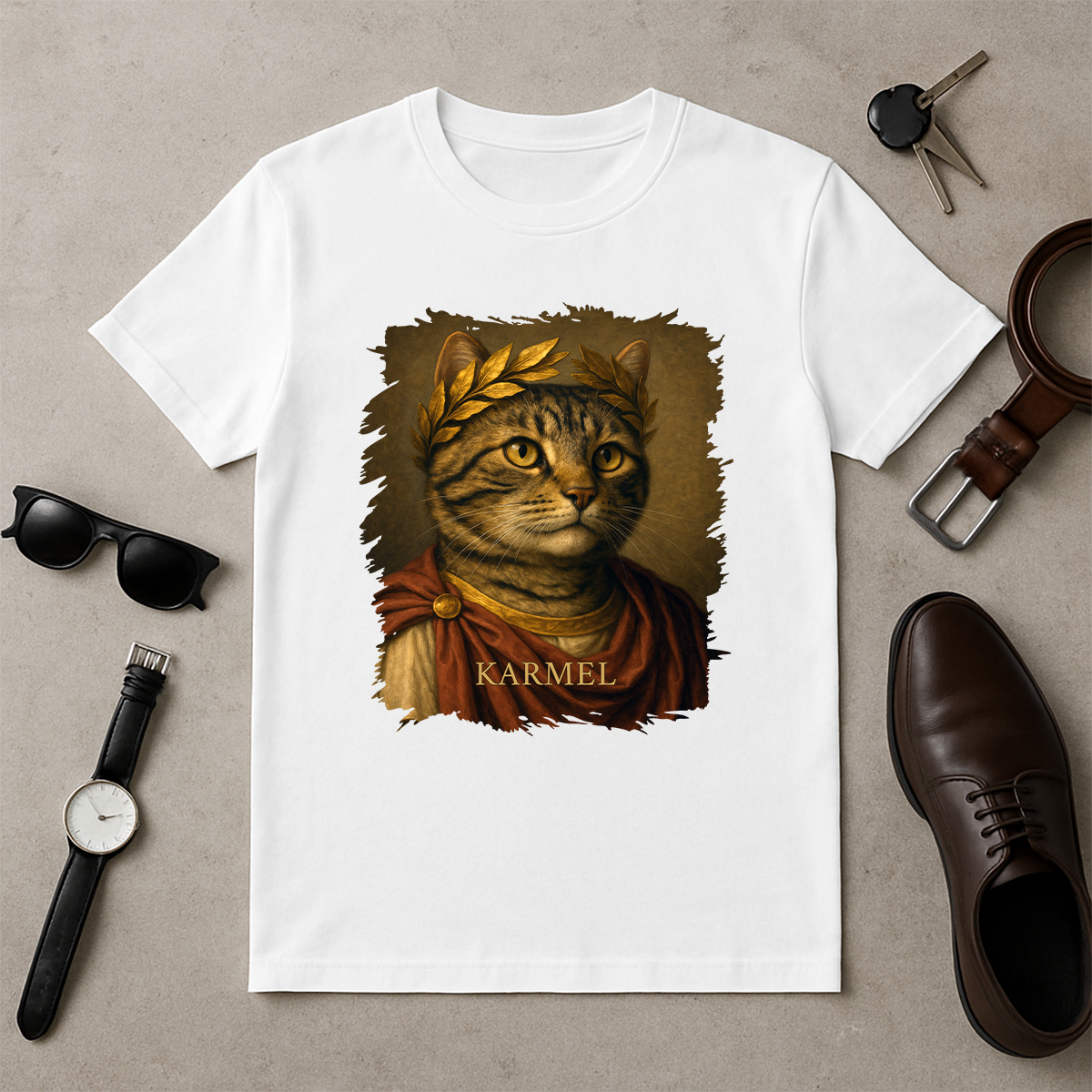 Katze wie Julius Cäsar – personalisiertes Herren-T-Shirt für Katzenliebhaber