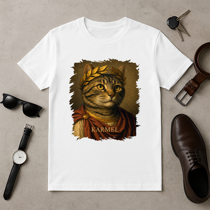 Katze wie Julius Cäsar – personalisiertes Herren-T-Shirt für Katzenliebhaber