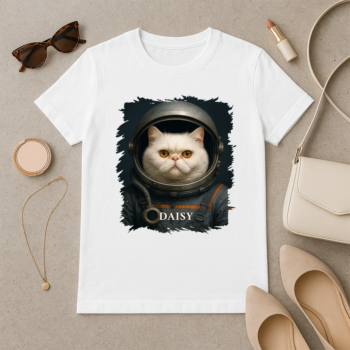 Katze als Astronaut – Damen-T-Shirt mit Aufdruck für Katzenliebhaber