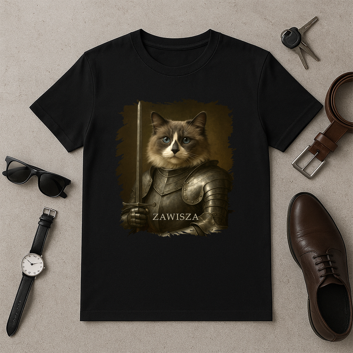 Tapferer Ritterkater – Herren-T-Shirt mit Aufdruck für Katzenliebhaber