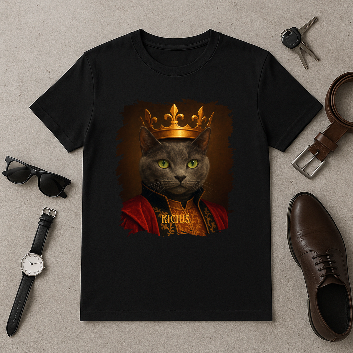 Königliche Katze – Herren-T-Shirt mit Aufdruck für Katzenliebhaber