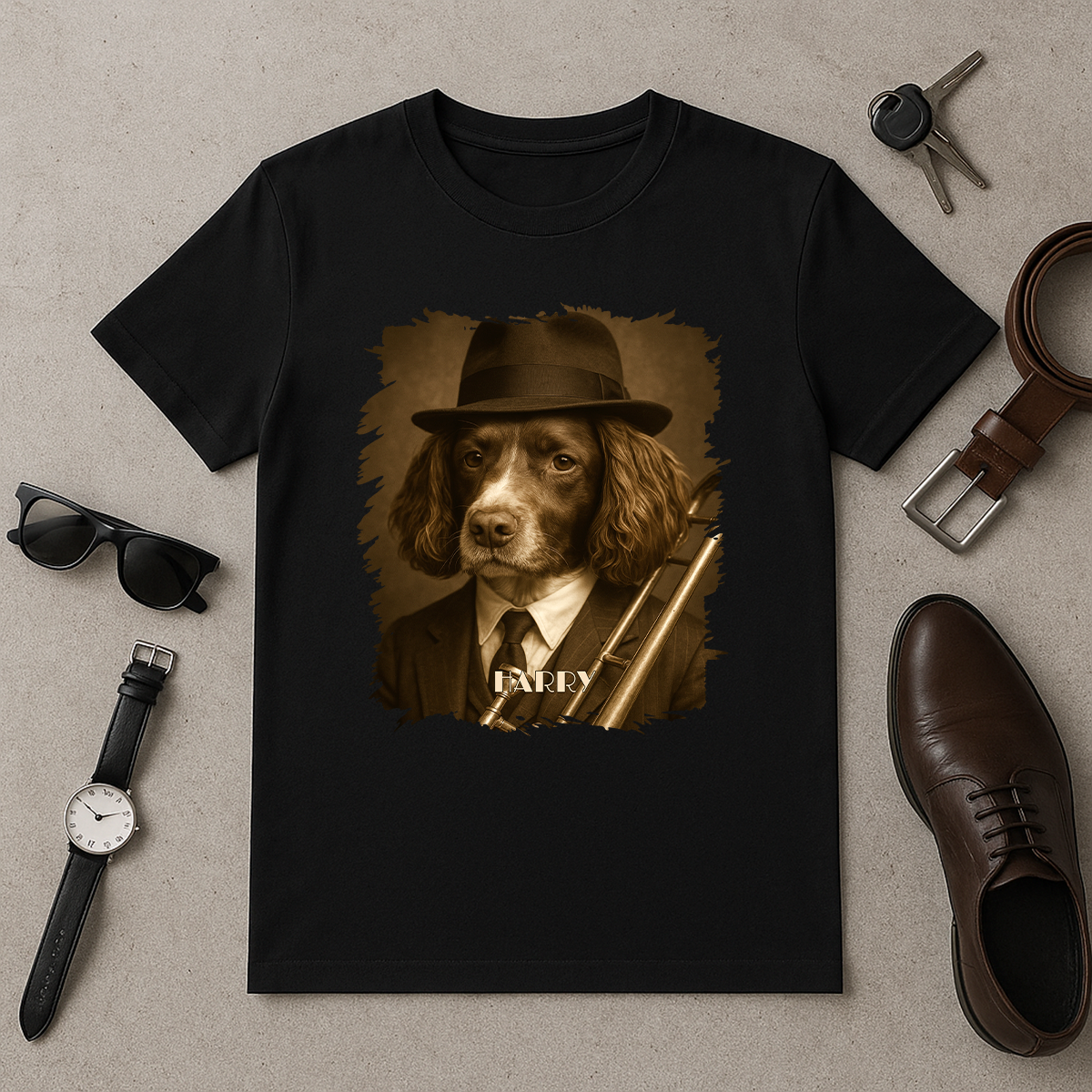 Hund als Musiker – Damen-T-Shirt mit Aufdruck für Hundefans