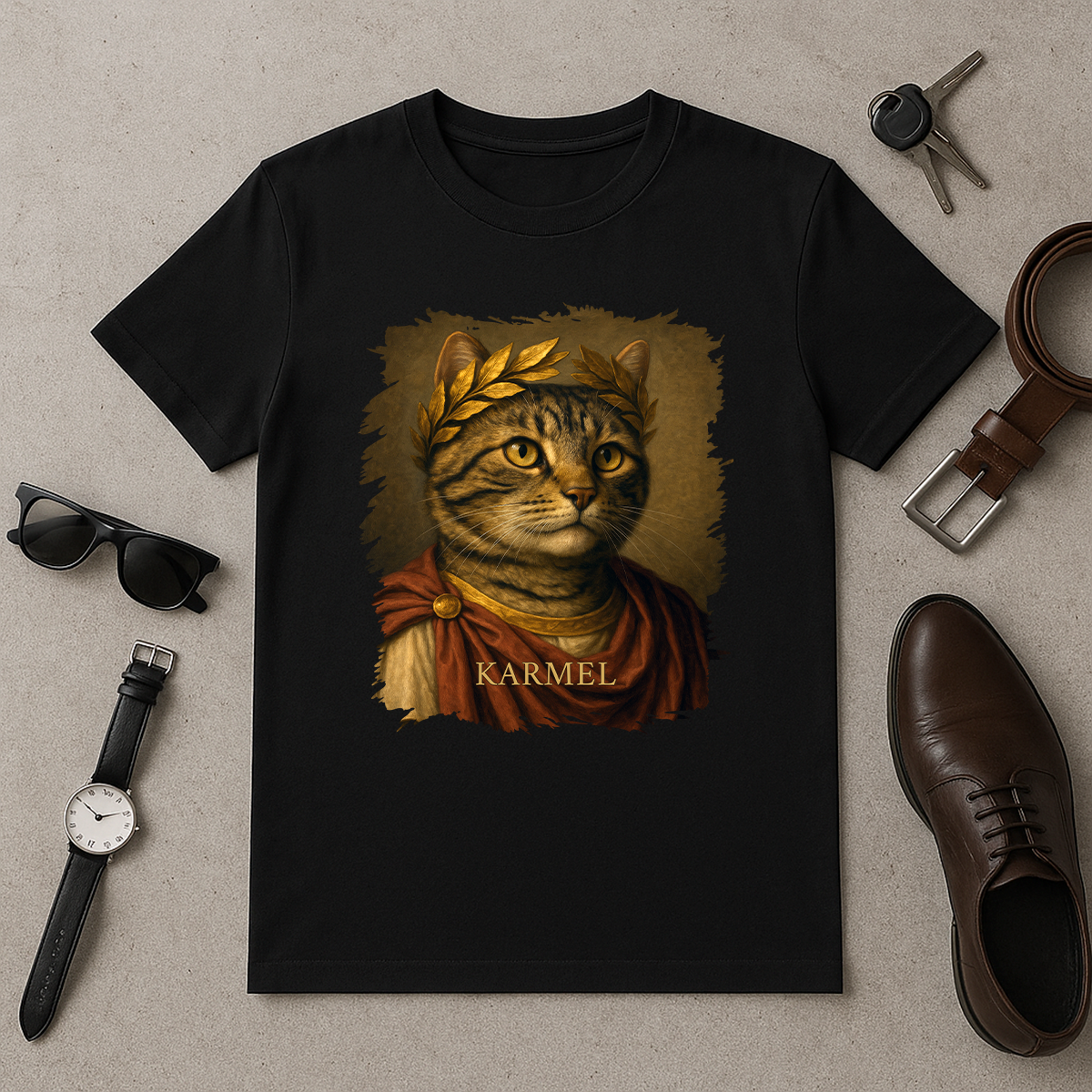 Katze wie Julius Cäsar – personalisiertes Herren-T-Shirt für Katzenliebhaber