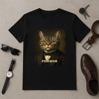 Katze im Anzug – personalisiertes Herren-T-Shirt für Katzenliebhaber