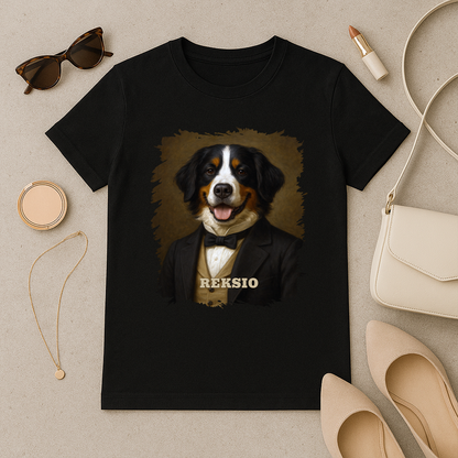 Hund im Anzug – personalisiertes Damen-T-Shirt für Hundeliebhaberinnen