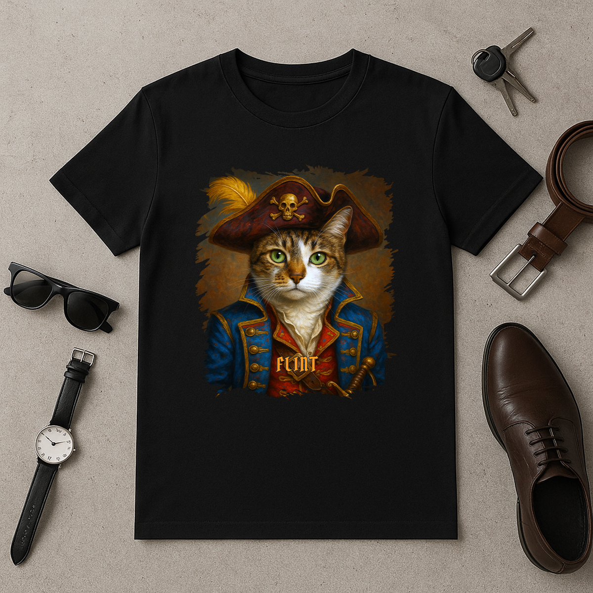 Katze als Pirat – Herren T-Shirt mit Aufdruck für Katzenfans