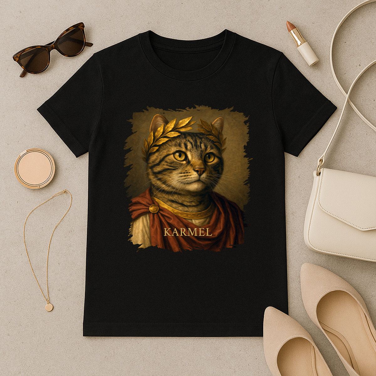 Katze wie Julius Cäsar – personalisiertes Damen-T-Shirt für Katzenliebhaberinnen