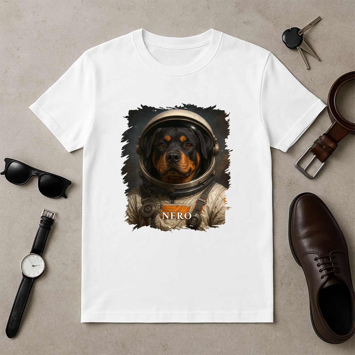 Hund als Astronaut – Herren-T-Shirt mit Aufdruck für Hundefans