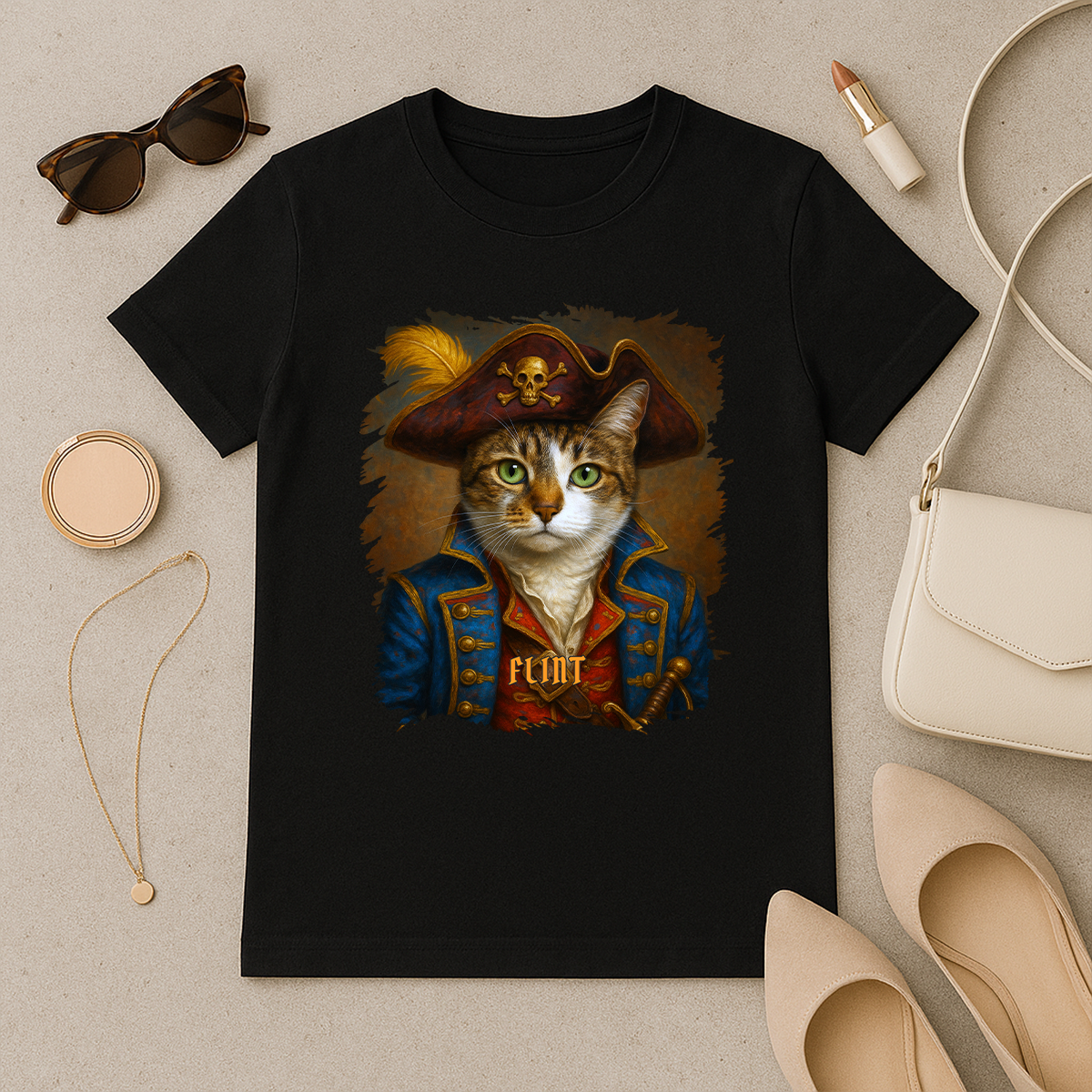 Piratkatze – Damen-T-Shirt mit Aufdruck für Katzenfans