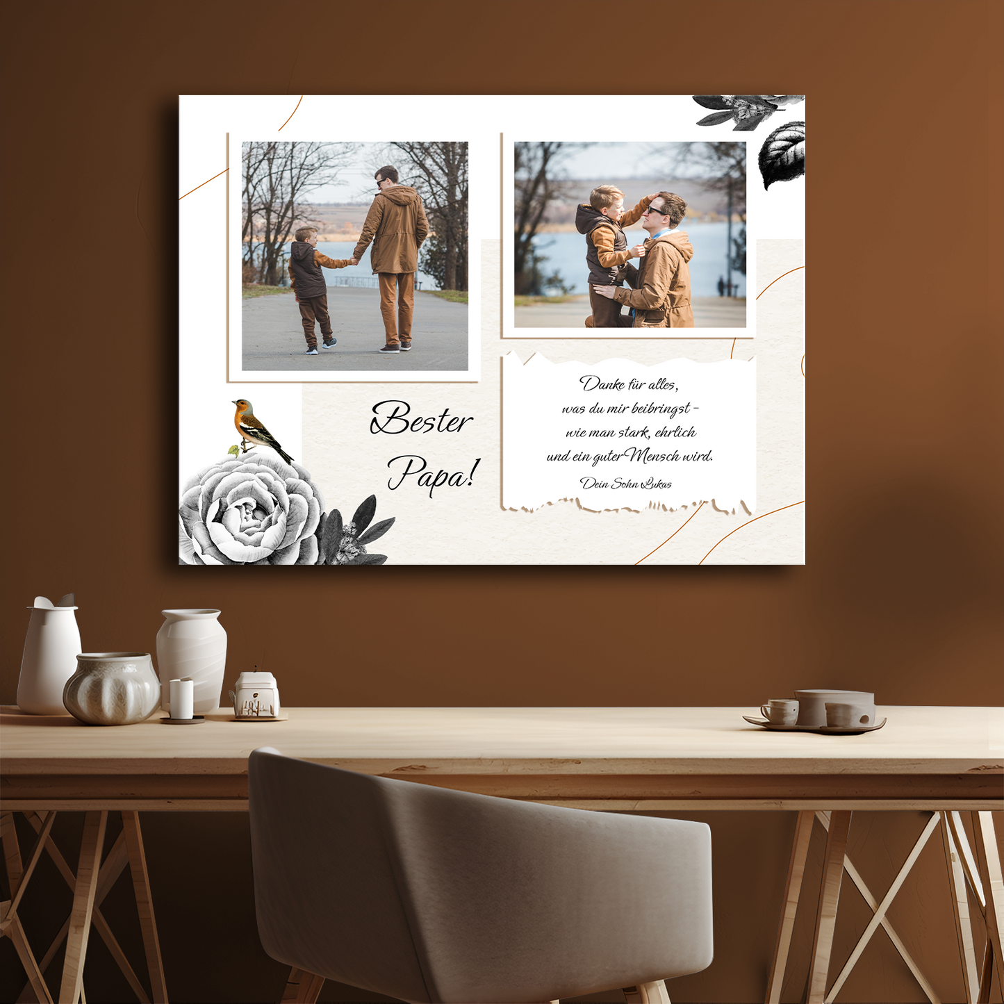 Kollage aus zwei Fotos + Text – personalisierter Leinwanddruck